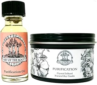 Purification Mini Spell Set | 1/2 Oil & 4 Oz Soy Candle with Smokey Quartz Crystals | Purify, Cleanse & Negative Energy Rituals | Wiccan, Pagan, Hoodoo, Conjure, Magick