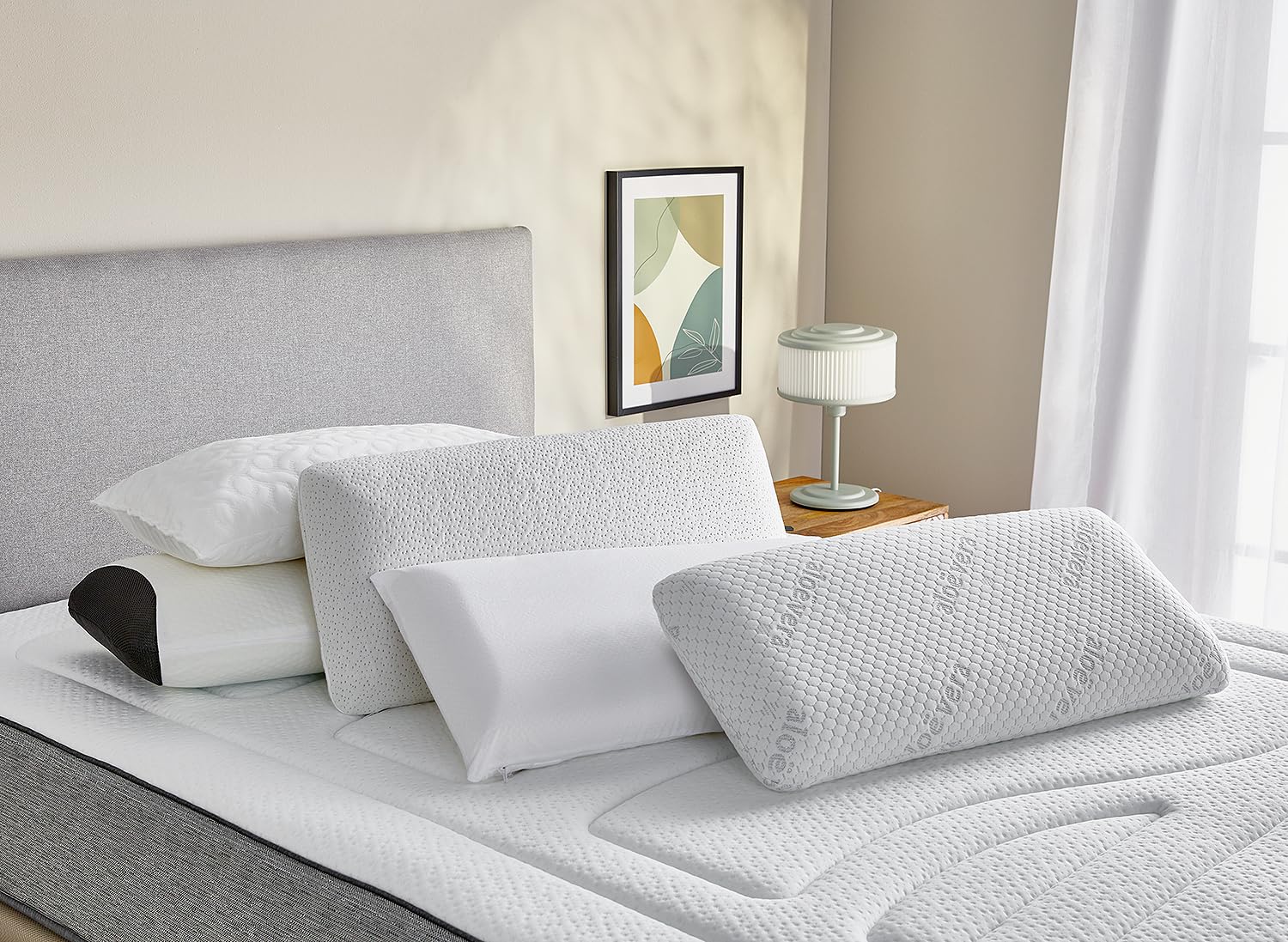 PIKOLIN Home - Almohada Viscoelástica de Hombros Antialérgica | 60x40 cm | Antiácaros e Hipoalergénica | Doble Funda | Firmeza Media | Dormir de Lado o Boca Arriba