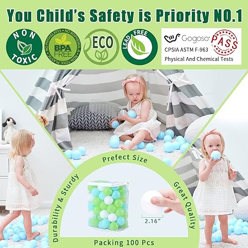 Miniatura 153 de GOGOSO 100 bolas de plástico para bebés y niñas pequeñas para casa de juegos, piscina para bebés, centros de diversión, para bebés, niños, niños 100