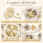 Horloges murales pour le décor de salon, Grande horloge murale silencieuse, 3D Métal Ginkgo Leaf Design, peut être suspendu verticalement ou horizontalement, parfait horloge murale de la maison décorative (33''x18'')