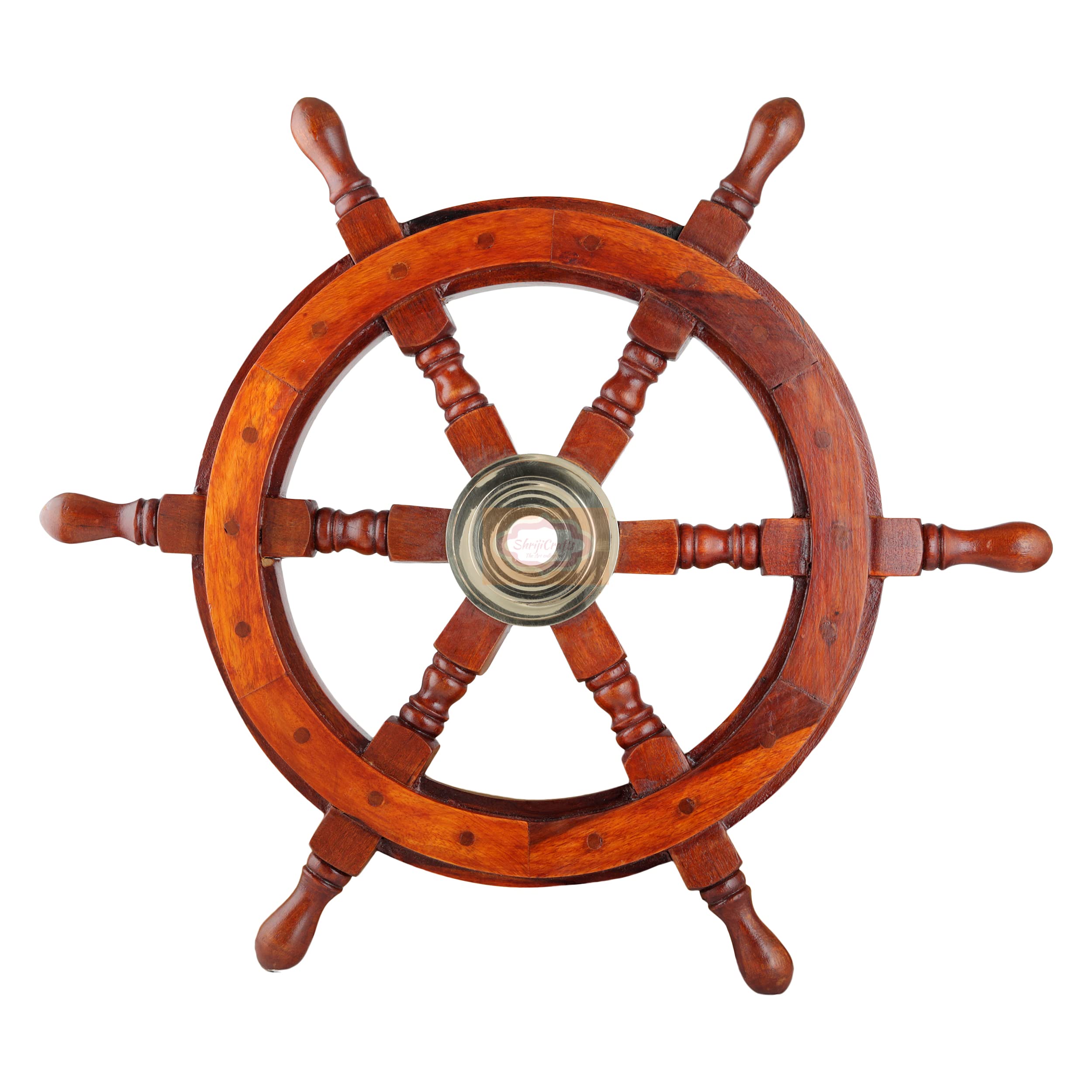 OrtusHandicrafts Wooden Ship Wheel Wall Hanging Showpiece 12 Inches Made in India