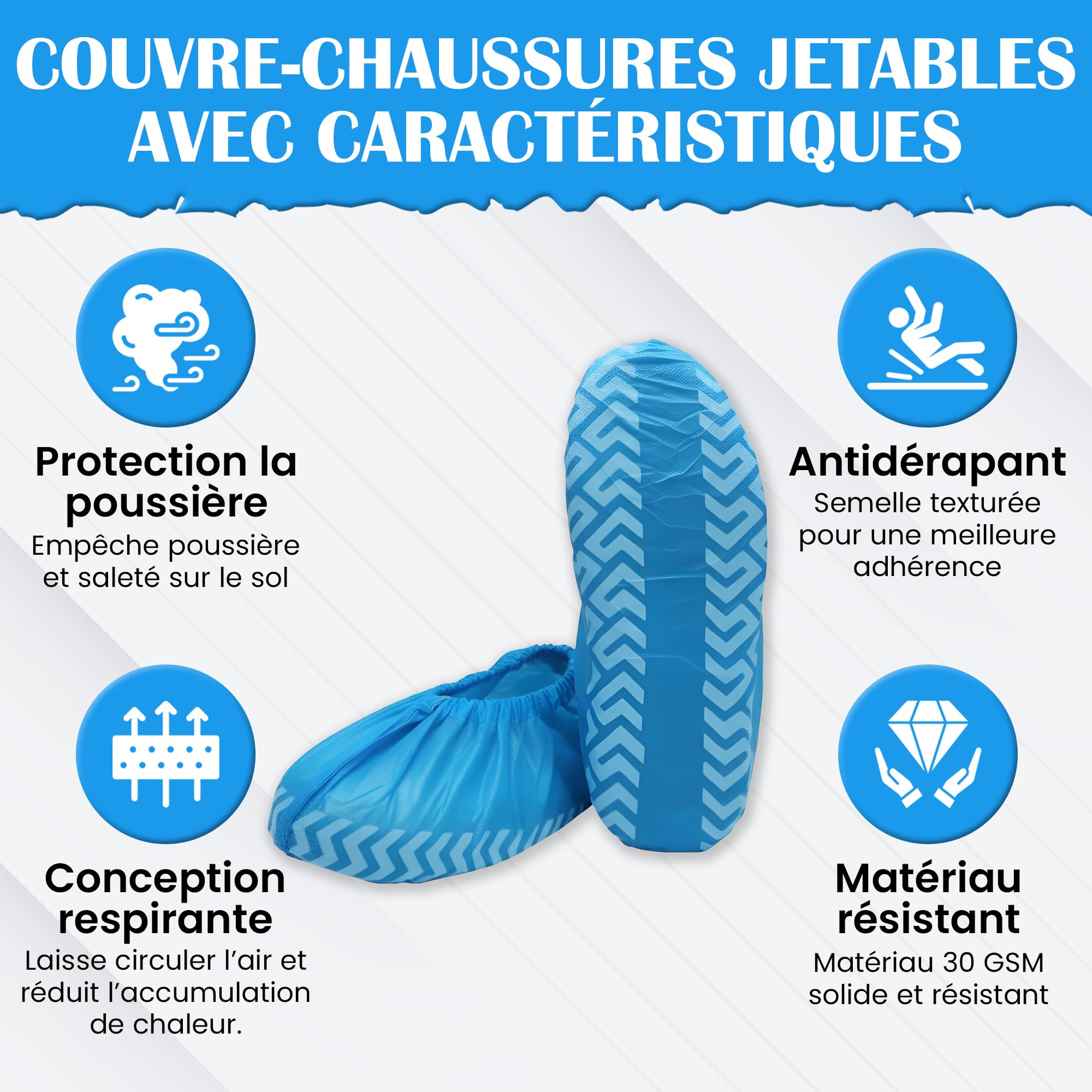 Bornova - Cubrezapatos desechables antideslizantes 30GSM - Cubierta para zapatos no tejidos resistentes - Ideal para salud, visitas a casa, casa limpia, consultorios médicos