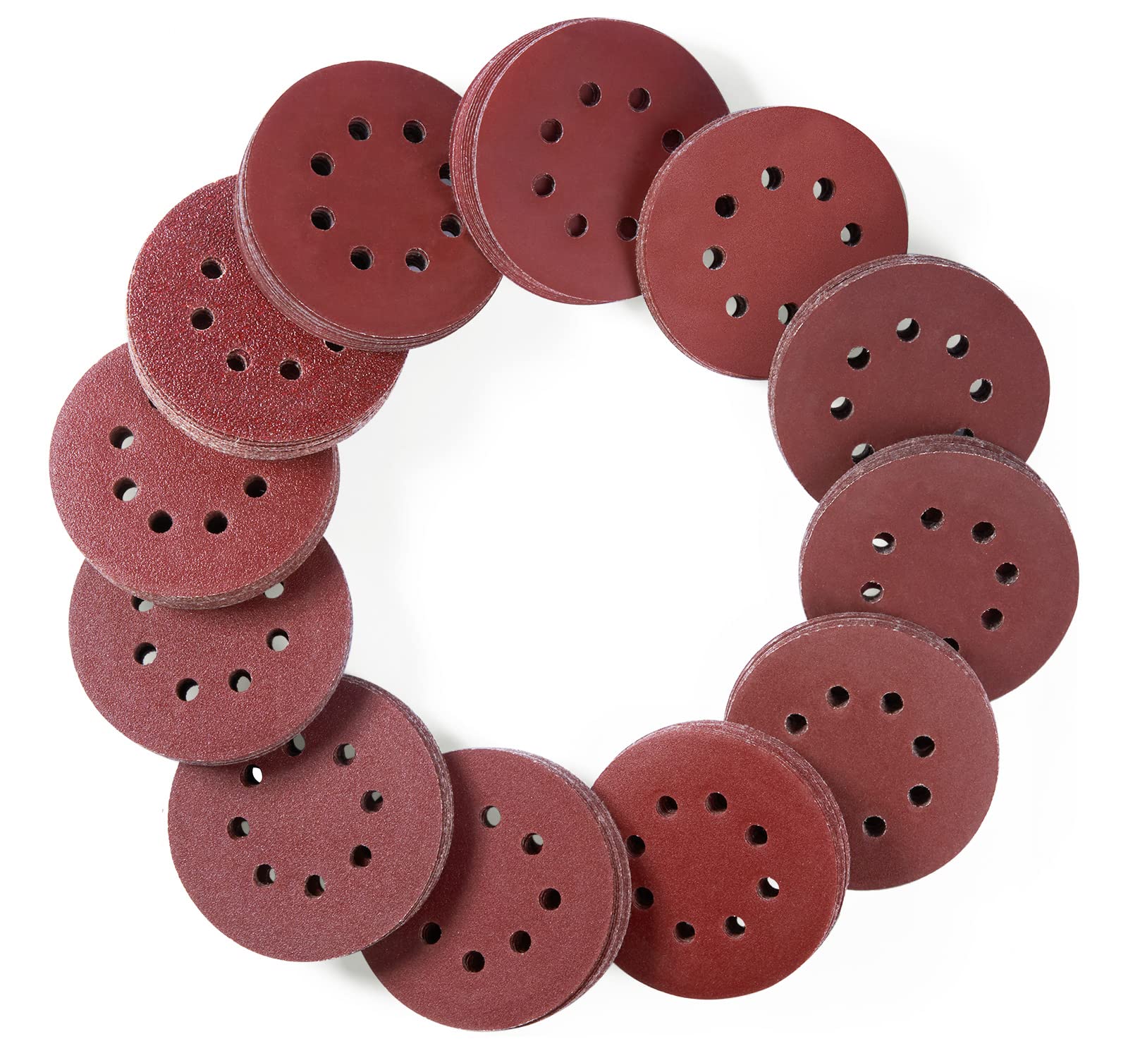 110/220 Piezas Discos de Lijado de 125 mm Discos de Lijadora Orbital Almohadillas de Lijado de Gancho y Bucle for Lijadora Orbital Aleatoria, Discos de Lijado de Grano Mixto 40-600(240 pcs 20 each of