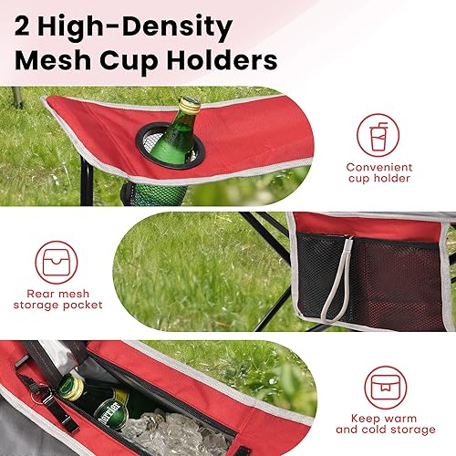 Miniatura 7 de XMT Reposabrazos extra anchos Silla plegable portátil con soporte para tazas, bolsa enfriadora, tela Oxford 600D resistente, soporta 450 libras,