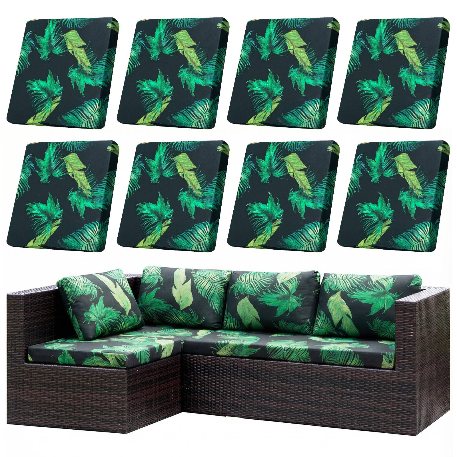 LiveGo Kissenbezüge für Outdoor-Terrassenkissen, waschbare Ersatz-Schonbezüge für Sofa- und Couchkissen, weich und langlebig, Sitzschoner für Terrassenmöbel (6, grüne Blätter A)