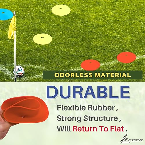 Miniatura 4 de LEZER Conos planos, marcadores de punto, conos de fútbol, marcadores de cancha de campo, puntos para sentarse, discos planos, equipo de