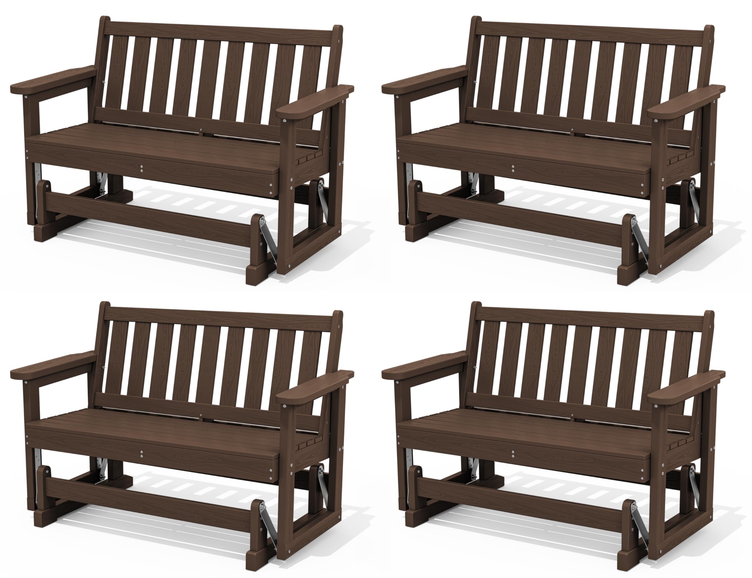 SERWALL HDPE Outdoor Glider Bench Set of 4, All Weather, 660lbs Cap, Coffee