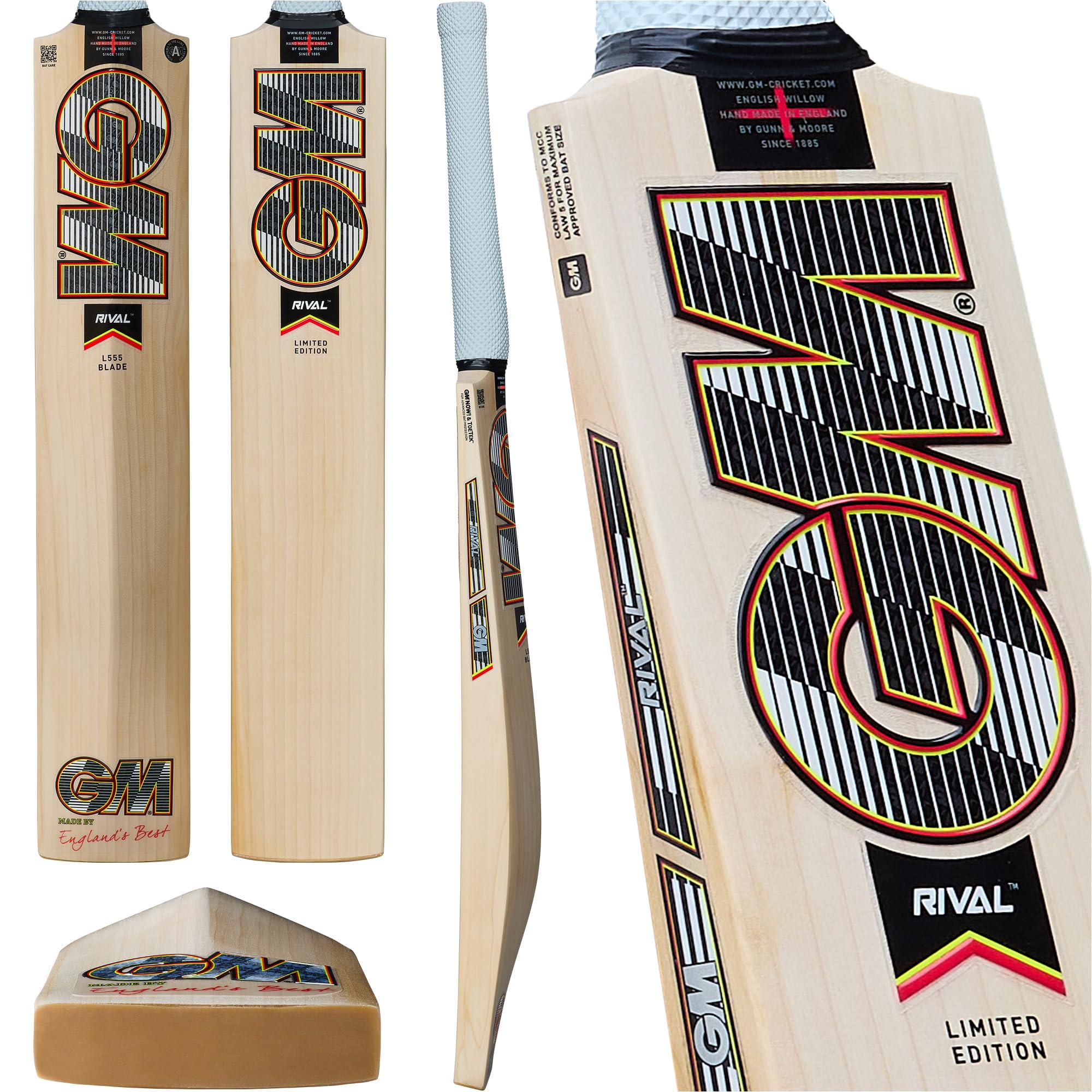 GM | Rival 808 English Willow Cricket Bat | DXM, ToeTek and NOW! | Full Size Suitable for Players 175cm / 5' 9" & over | Gunn & Moore