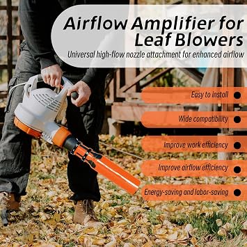 Leaf Blower Air Booster, Universal Orange Air Flow Booster for Blower Air Leaf Blower Nozzle Extension Attachment for Yard, Lawn, And Driveway Cleanup (with 100L Leaf Collection Bag)