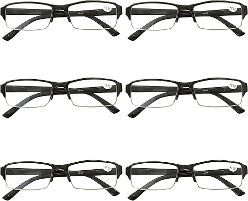 Paquete de 6 anteojos de lectura rectangulares para hombre, con bloqueo de luz azul, con bisagras de resorte, color negro