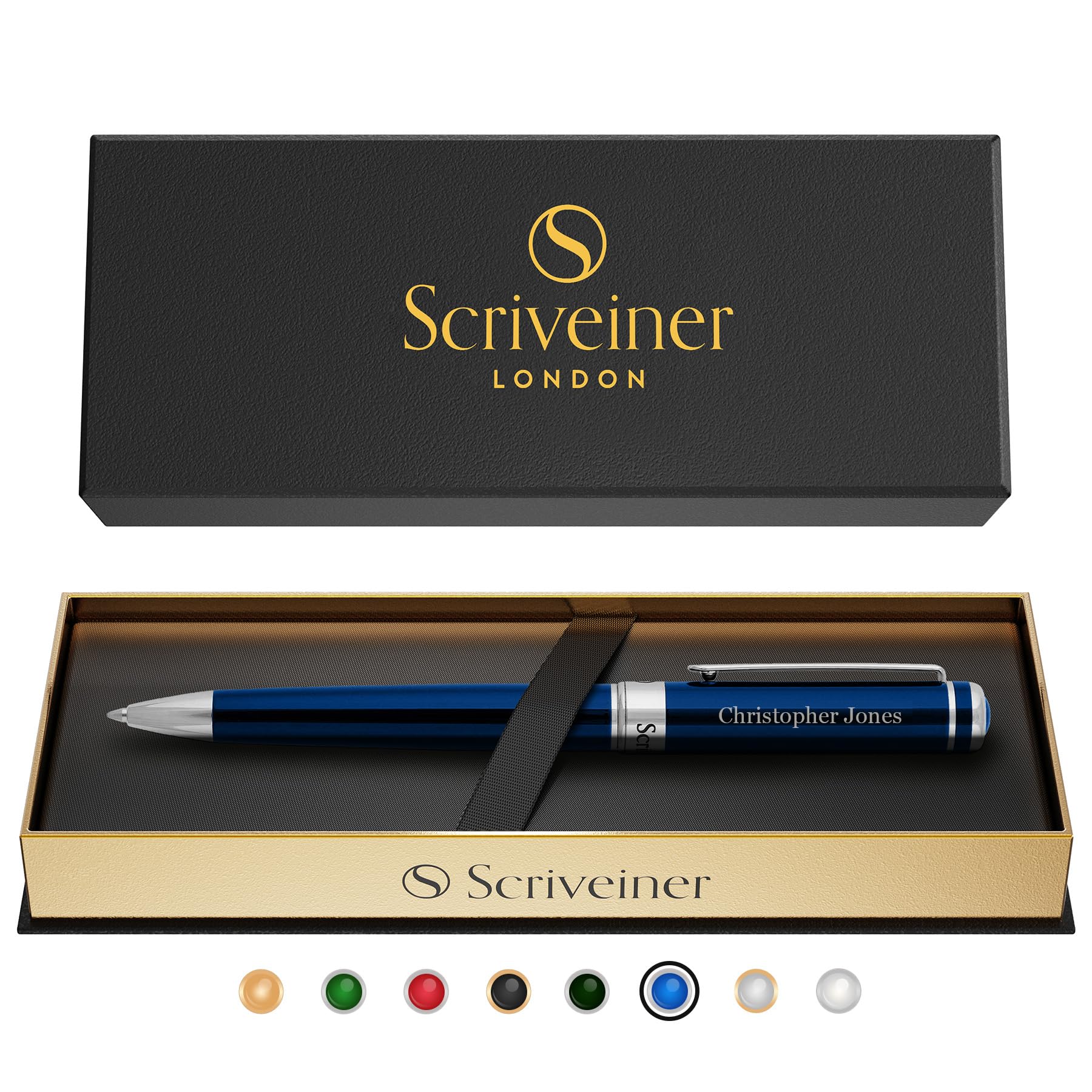 Personalized Midnight Blue Ballpoint Pen - Stunning Blue Lacquer Luxury Pen, Chrome Finish, Schmidt Ink Refill, Best Engraved Ball Point Gift Set for Men & Women, Custom Name Engraving