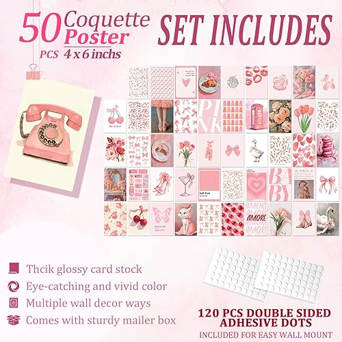 Miniatura 2 de Uniro Estética de decoración de habitación de coqueta, 50 piezas de decoración de pared de coqueta rosa, pósteres de coqueta, decoración estética de