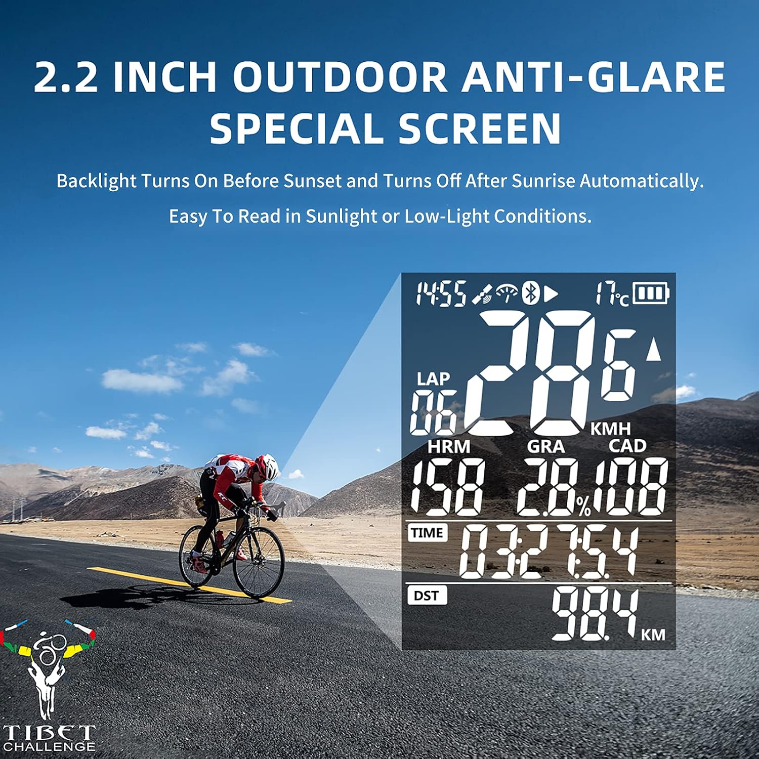 Close-up of the iGPsport iGS50S 2.2-inch large screen, highlighting its clear display of cycling data.