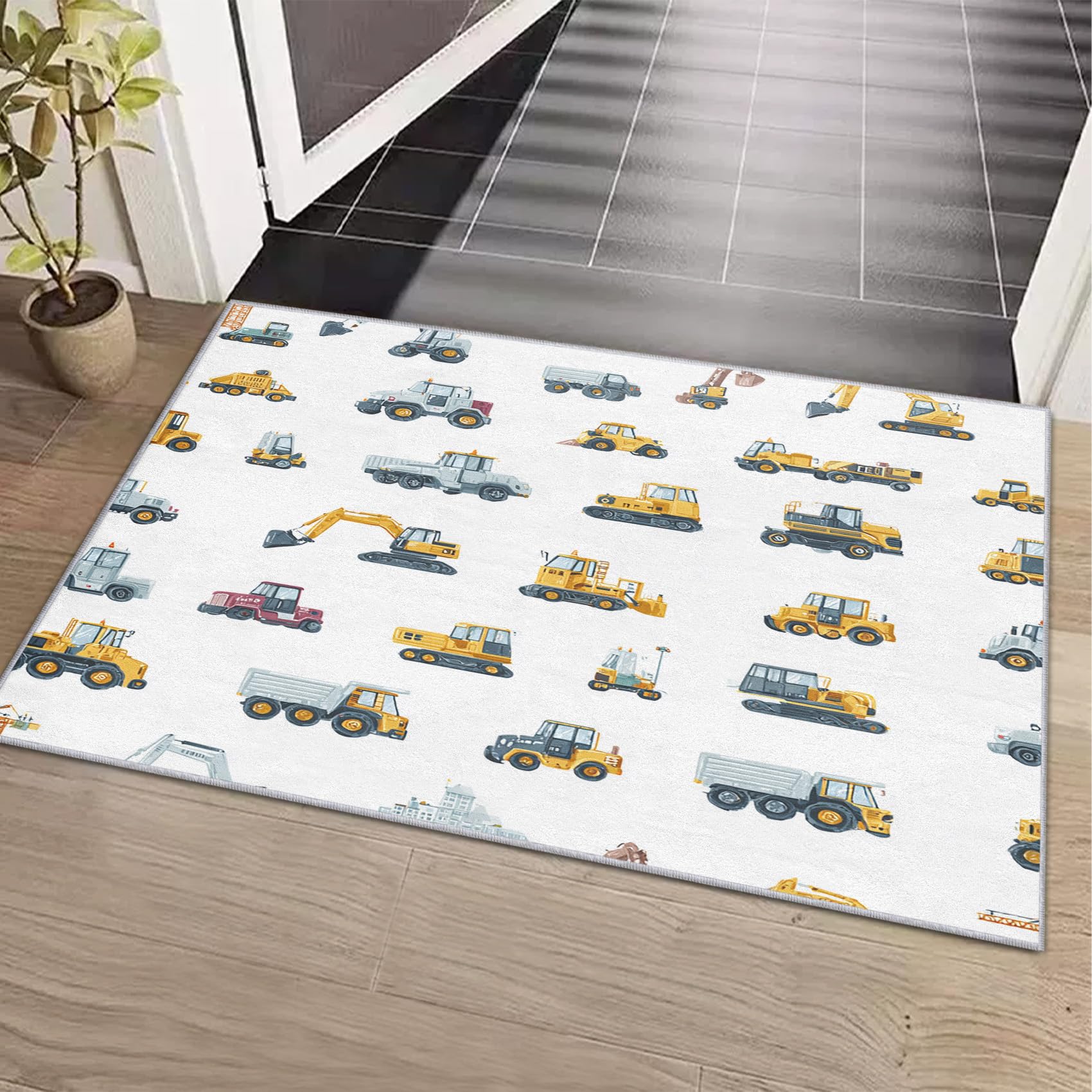 Generisch Bagger Teppich, Teppich Schlafzimmer Wohnzimmer Kinderzimmer Baufahrzeuge, Wohnzimmerteppich Schlafzimmer Dekoration rutschfeste Waschbar Flanell 120x180 cm V-M10
