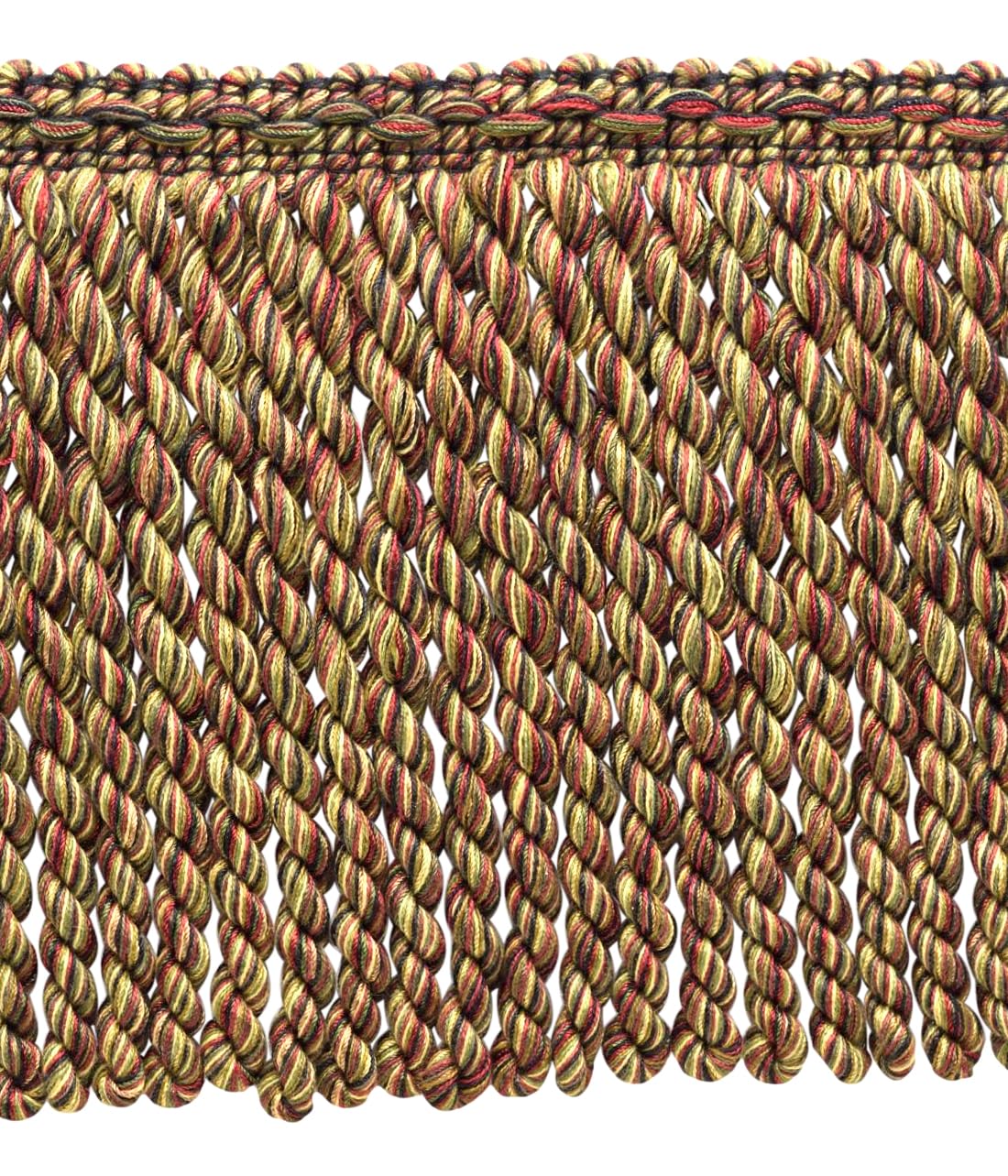 DÉCOPRO 15cm (6") Decorative Bullion Fringe Trim, Duke Collection, Full Bodied BFDK6, Holiday Red # N40 (Bright Red, Olive Green, Brown Beige) 16.5m (18 yards/54 ft)