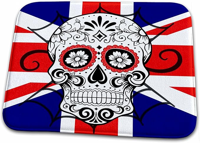 3dRose Sugar Skull, Flag of England, Day of The Dead - Bathroom Bath Rug Mats (rug-215169-1)