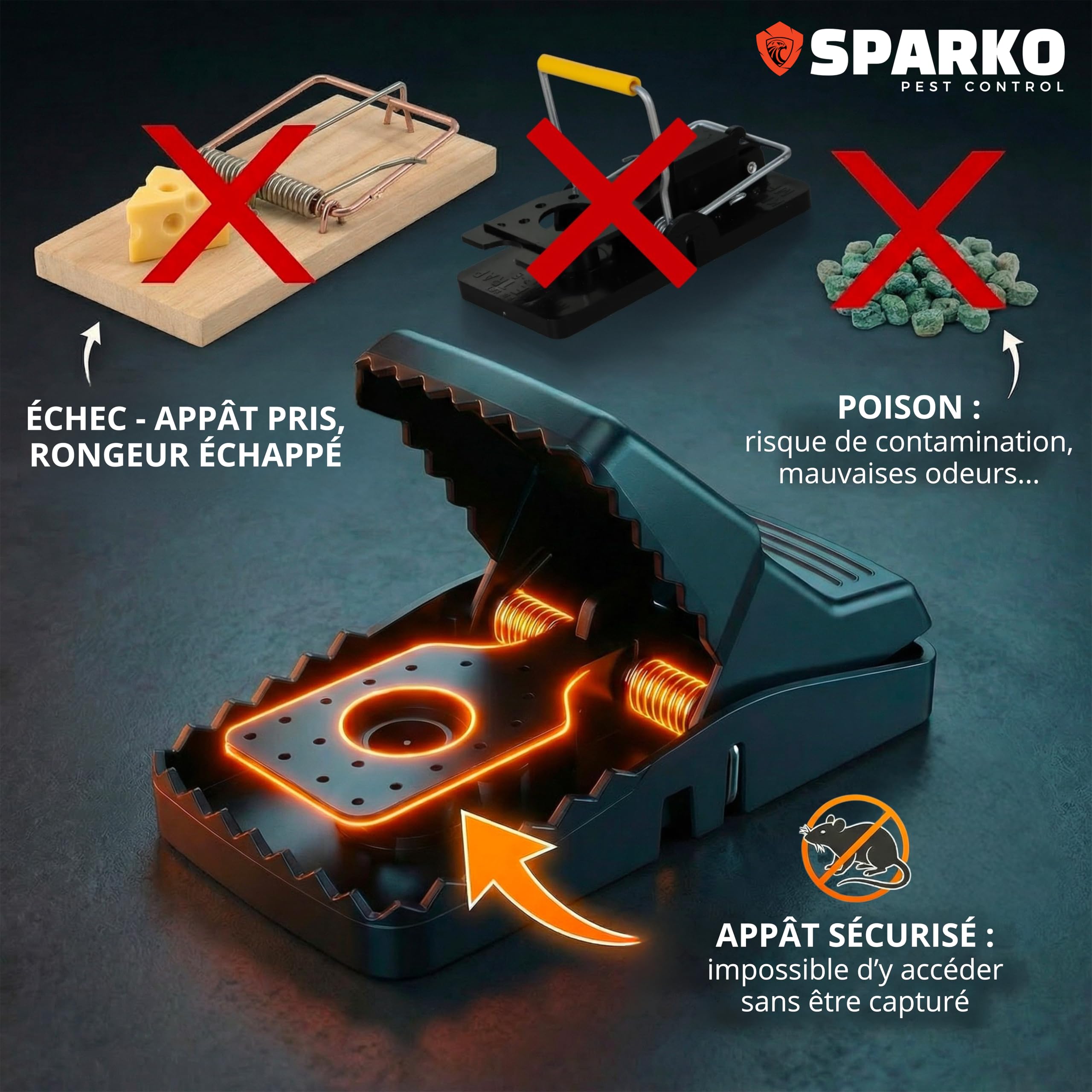 SPARKO Piège à Rat XXL (Lot de 2) - Piege a Rat Professionnel prêt à l’Emploi - Piege a Souris Non Toxique - tapetteà Souris Puissante - Anti Souris intérieur/extérieur - tapette à Rats