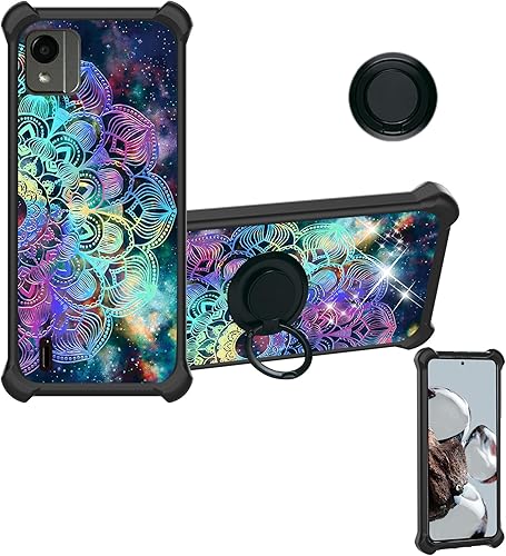 Nokia C110 - Funda compatible con Nokia C110 N156DL (PC duro + silicona suave), soporte de anillo, luz reflectante colorida, IMDH-HTT