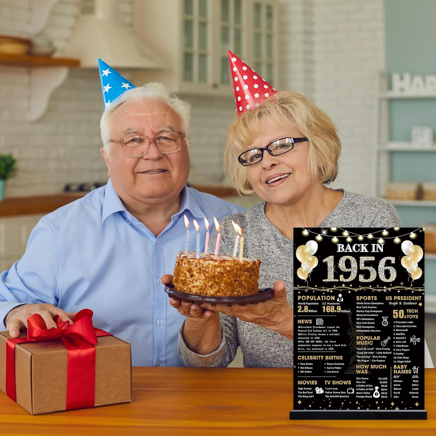 Roetyce Black Gold 70th Birthday Decorations, Back in 1956 Centerpiece