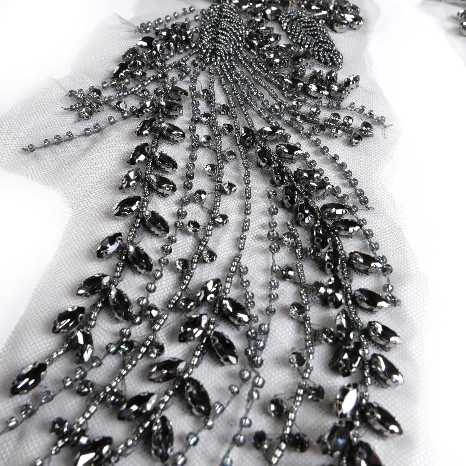 Gray Rhinestone Applique,Beaded Appliques Embellishments,sew on for Dresses,Banquet Evening Gown, Photograph Shot,scrafts Decoration,Performance Leaves Flowers Applique(Gray, 2401)