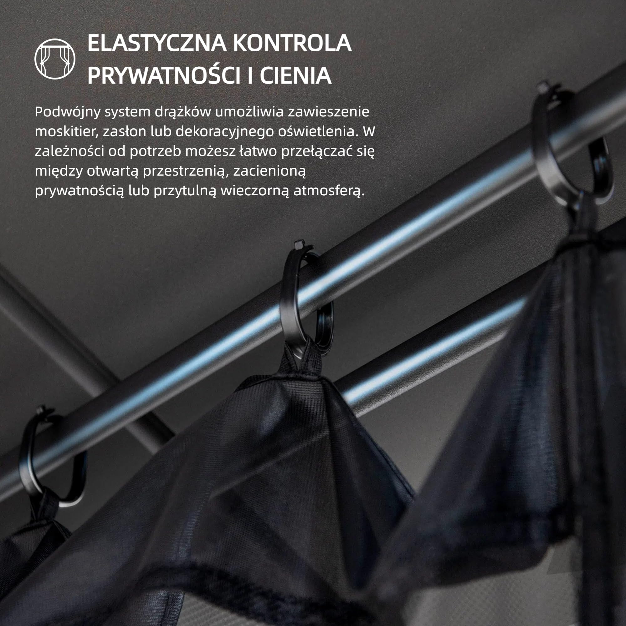 SUNJOY Altana ogrodowy metalowy 3x3,6 m z twardym dachem, dwupoziomowy dach stalowy, z moskitierami i belkami o wyglądzie drewna, odporny na UV, stały pawilon ogrodowy na taras i ogród