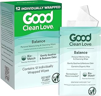 Good Clean Love Balance pH-Balanced Feminine Wipes, Supports Vaginal Health Naturally & Reduces Odor, Non-Irritating Moisturizing & Cleansing Hygiene Product Made with Organic Aloe, (12 Count)