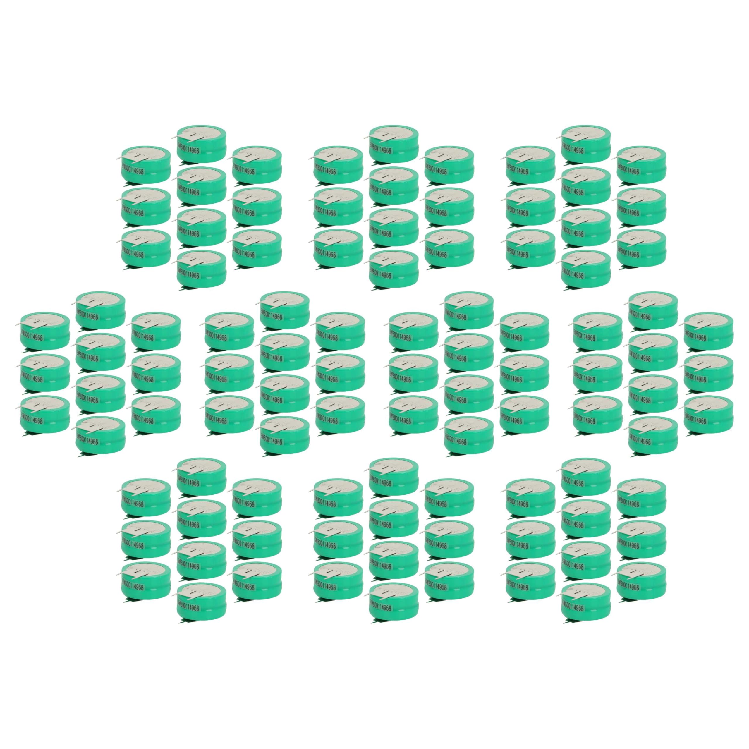 vhbw 100x NiMH Batería de botón de Repuesto Tipo 2/V250H 3 Pines 250 mAh 2,4 V Compatible para lámparas solares, etc.