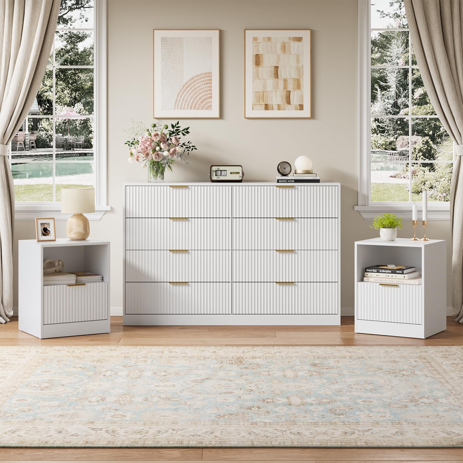 Amazon.com: NOVAMAISON 8 Drawer Dresser & Nightstand Set 3-Piece, 55 Wide Bedroom Set Night Stand Set of 2 with Metal Handle, Fluted Modern Wood Chest of Drawers Storage Dressers Set for Bedroom, Amazon.com: NOVAMAISON 8 Drawer Dresser & Nightstand Set 3-Piece, 55 Wide Bedroom Set Night Stand Set of 2 with Metal Handle, Fluted Modern Wood Chest of Drawers Storage Dressers Set for Bedroom,