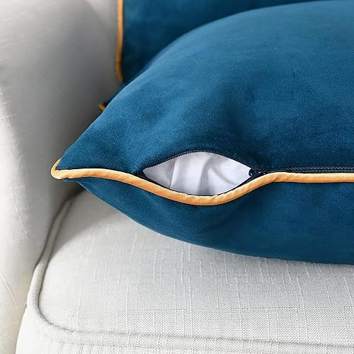 Miniatura 7 de CaliTime Juego de 2 fundas de cojín decorativas de gamuza sintética súper suaves con borde dorado con ribete dorado para sofá, cama, sofá, granja,