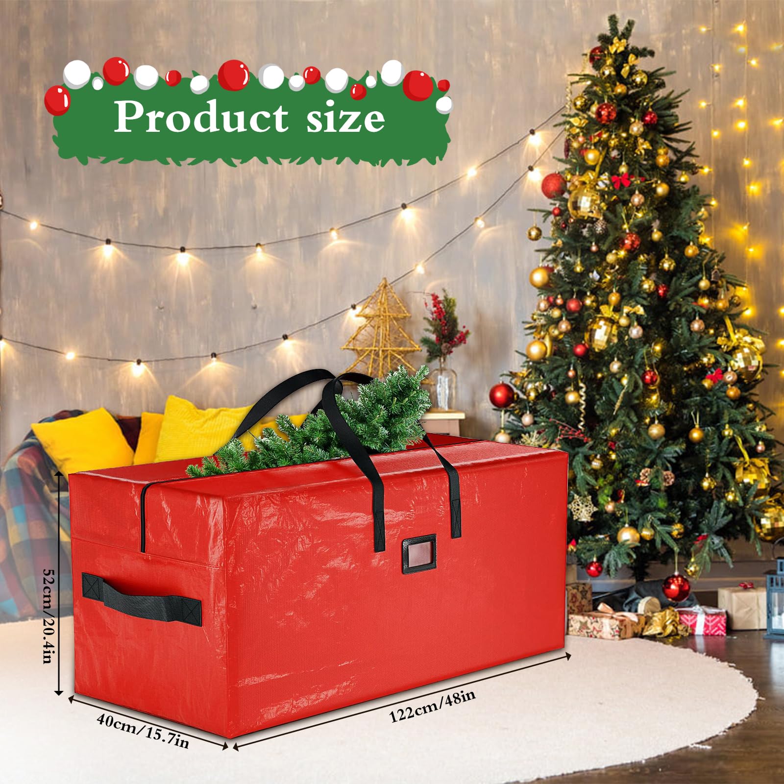 Custodia impermeabile albero natale con manici e cerniera, sacco porta natale 122x40x52 cm(rosso)
