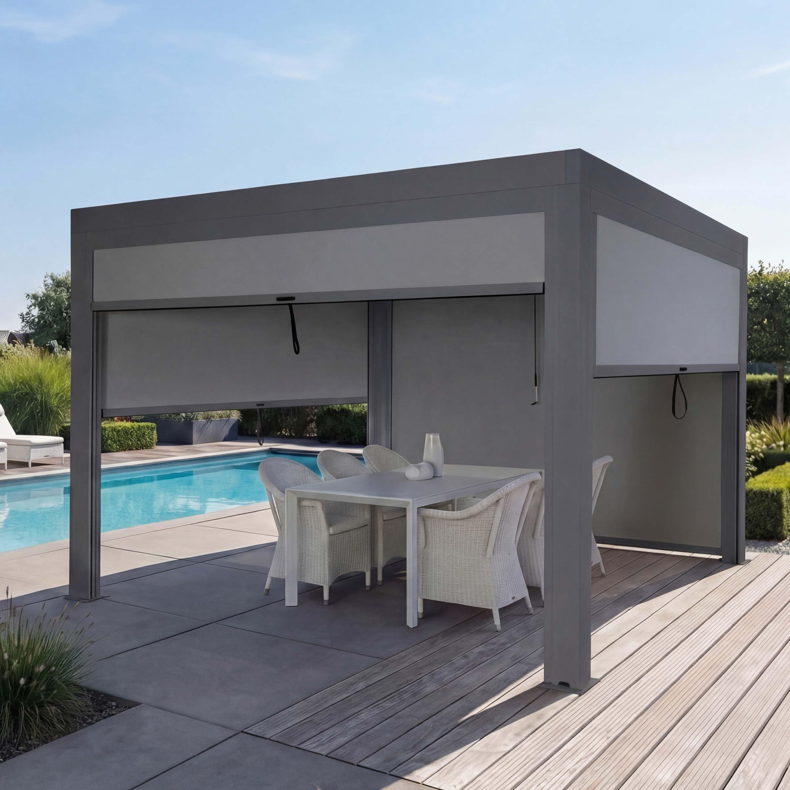 Mendler Pergola HWC-L46 mit Seitenwand Pergola Lamellen-Pavillon