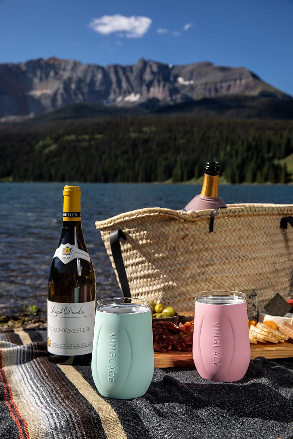 Vinglacé Stainless Steel Stemless Wine Glass- Insulated Wine Tumbler with Glass Insert and Sip Lid, 10 oz, Sea Glass