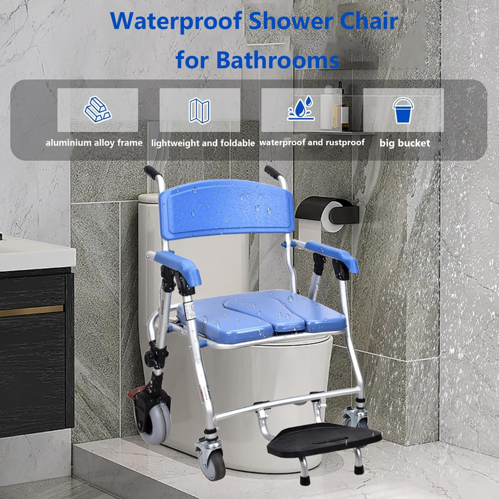 Silla con WC para Personas Mayores, Sillas para Ducha Personas Mayores, Silla Inodoro Ancianos, Silla Ducha Minusvalidos Plegable, para Discapacitadas, Carga Máxima 150 Kg