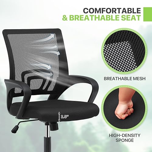 Miniatura 6 de Magshion Silla de oficina en casa silla de escritorio ergonómica de malla con respaldo medio para computadora con soporte lumbar reposabrazos