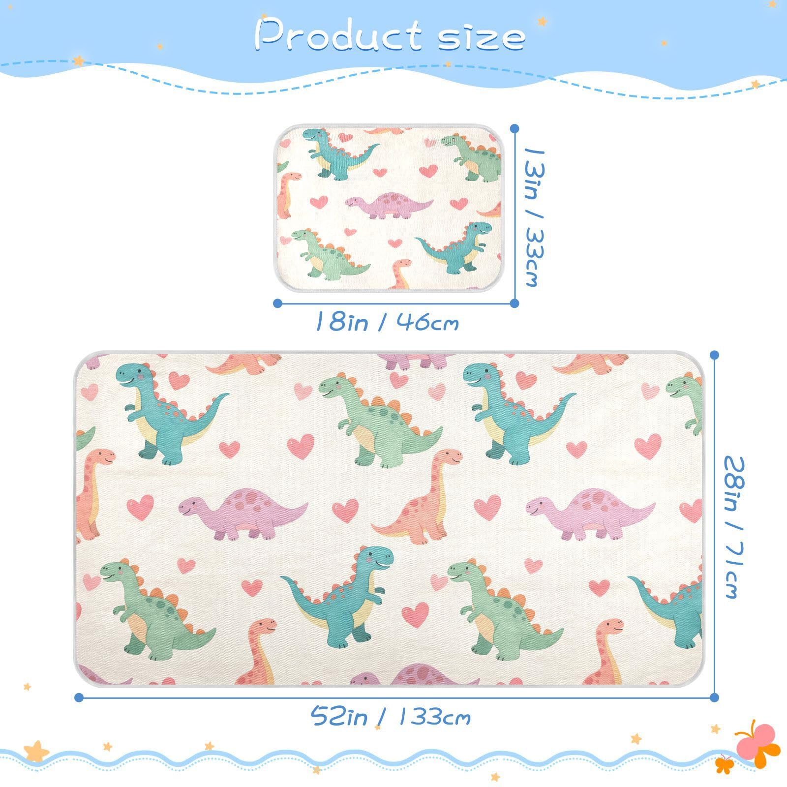 Bolaz Summer Sleeping Bed Pad, Cartoon Dinosaur and Love Pattern Cooling Mattress Set Breathable Bed Mat Ice Silk Mat + Pillow Cover for Toddler Boys Girls