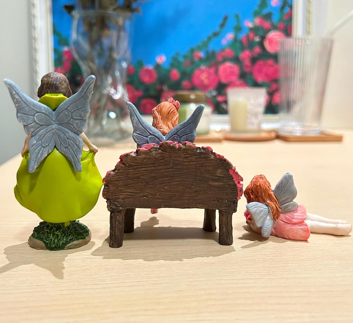Miniature Fairy Garden Figurines Set, 3 Piece with Rose Bench, Fairy Garden Decor Accessories, Gifts for Girls, Desk Decor or Dashboard Ornaments image 5