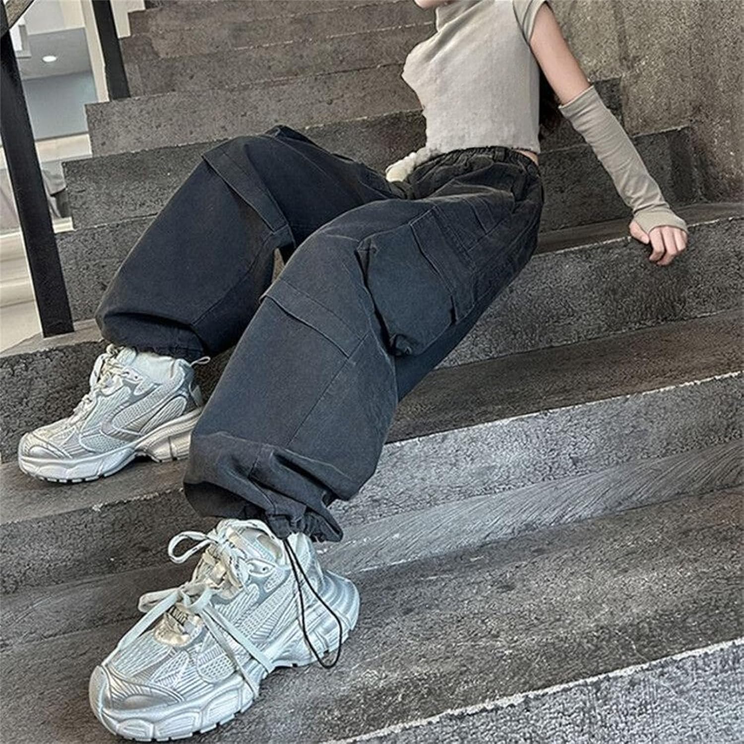 Girls Wide Leg Cargo Pants Kids Baggy Elastic High Waist Long Trousers Teen Summer Fashion Casual Loose Clothes