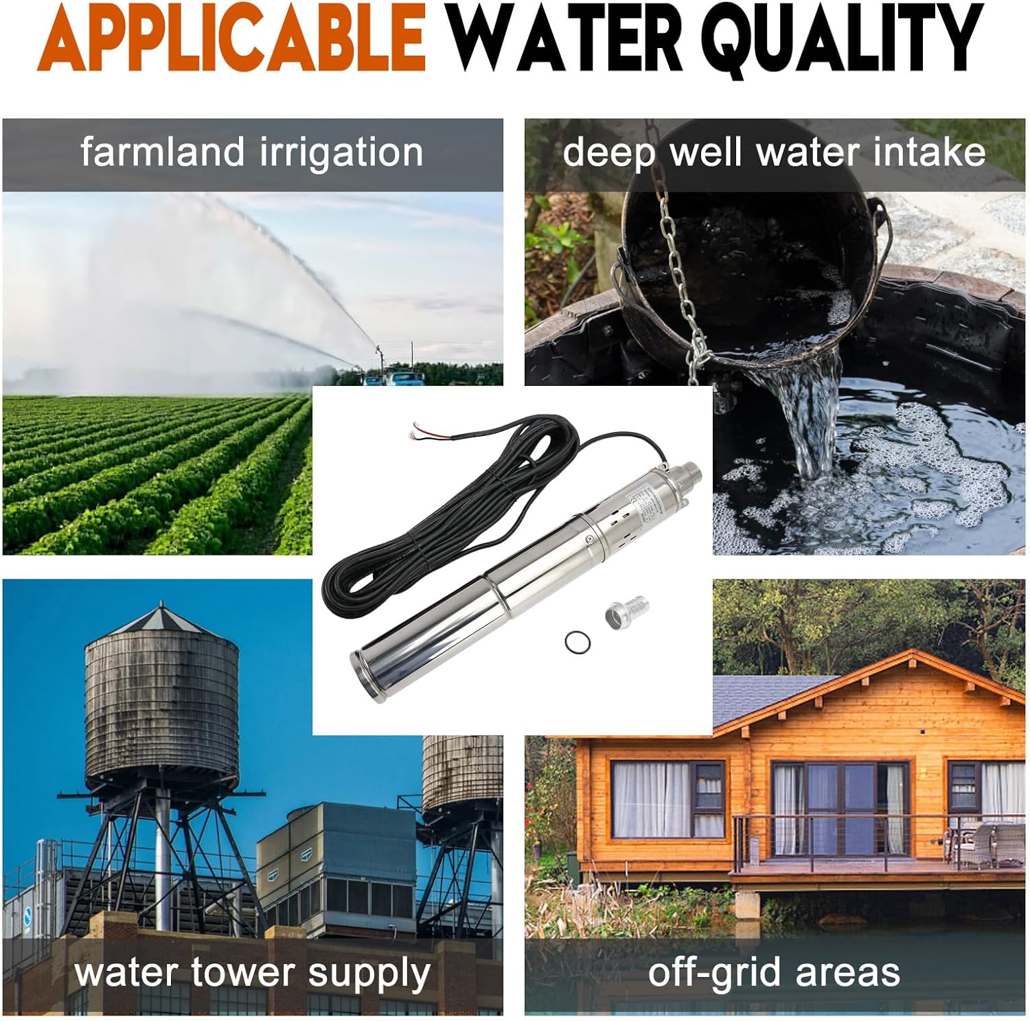 Areyourshop 3" 48V 750W MPPT Screw Solar Bore Pump Submersible Deep Well Hole Steel 90M 750W Deep Well Solar Pump with 15M Line