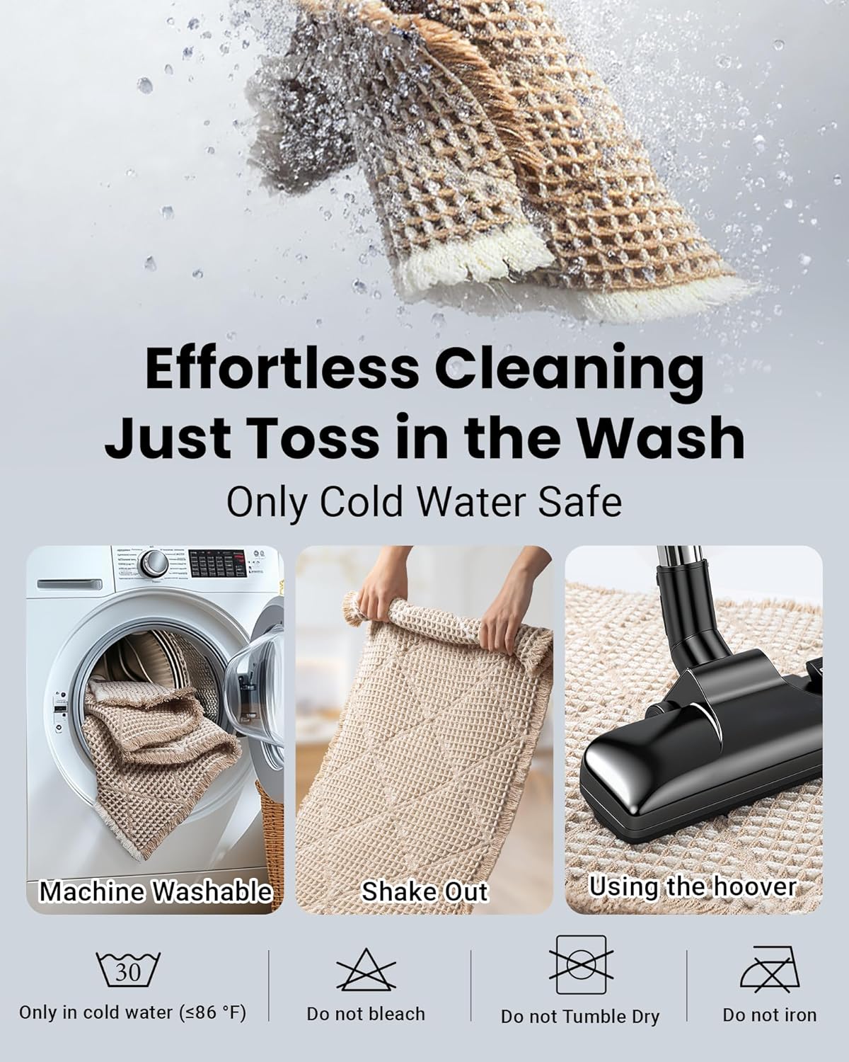 Waffle Bath Mat Set, Non Slip Bathroom Rugs Sets 2 Piece, Ultra Absorbent Long Bath Rug Runner for Bathroom Boho Chic Decor, Machine Washable Floor Mats, Brown & White, 20"×47" Plus 18"×30"