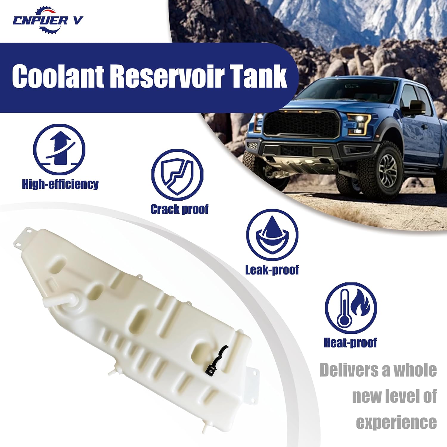 F5HZ8A080AA Coolant Overflow Reservoir Tank & Cap - Heavy-Duty Direct Fit for 1994-1999 Ford F600 F700 F800 F900 B600 B700 B800 - Replaces F5HZ8A080AA