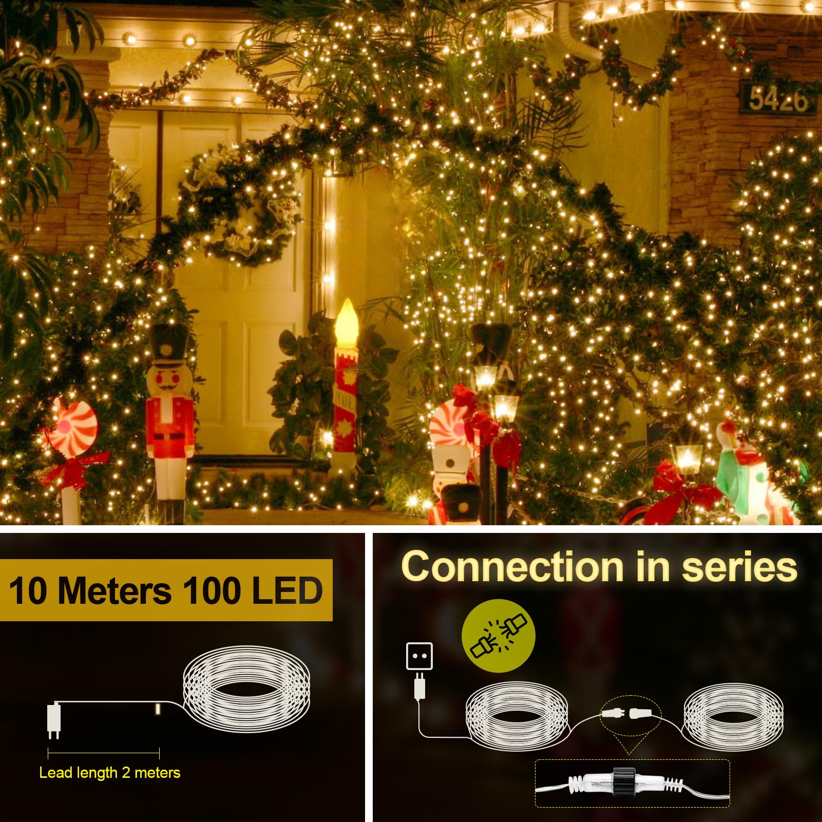 Uping Luci Albero di Natale Luci Natale Esterno Interno 10M 100LED Luci LED per Albero di Natale Bianco Caldo Catena Luminosa da Esterno Natalizie con 8 Modalità IP44 Impermeabile