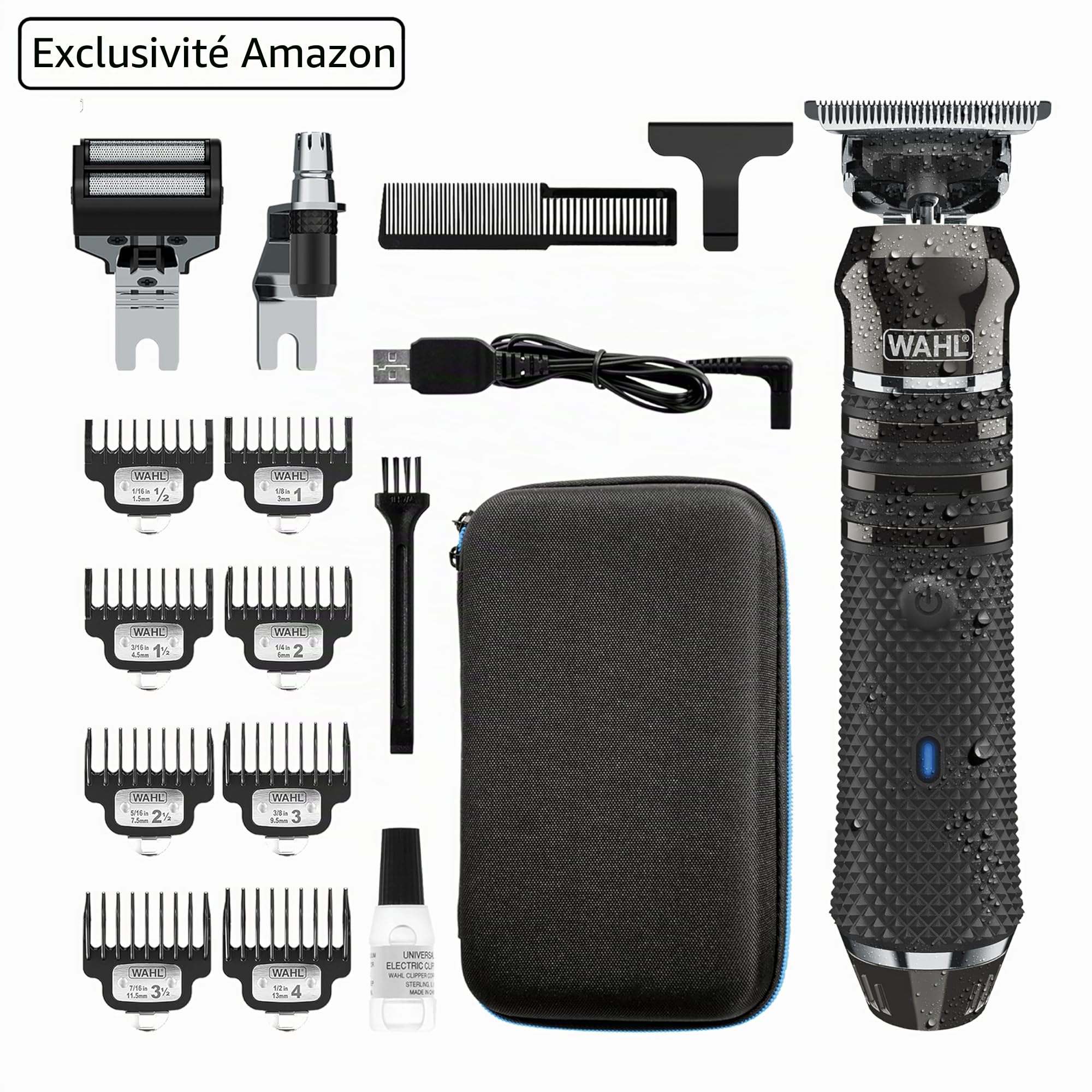 Wahl Pro Series High Visibilty Tondeuse, lame de coupe rapprochée, Lithium-Ion, tondeuse à barbe entièrement lavable, kit de toilettage, têtes interchangeables, sans fil, coupe près de la peau