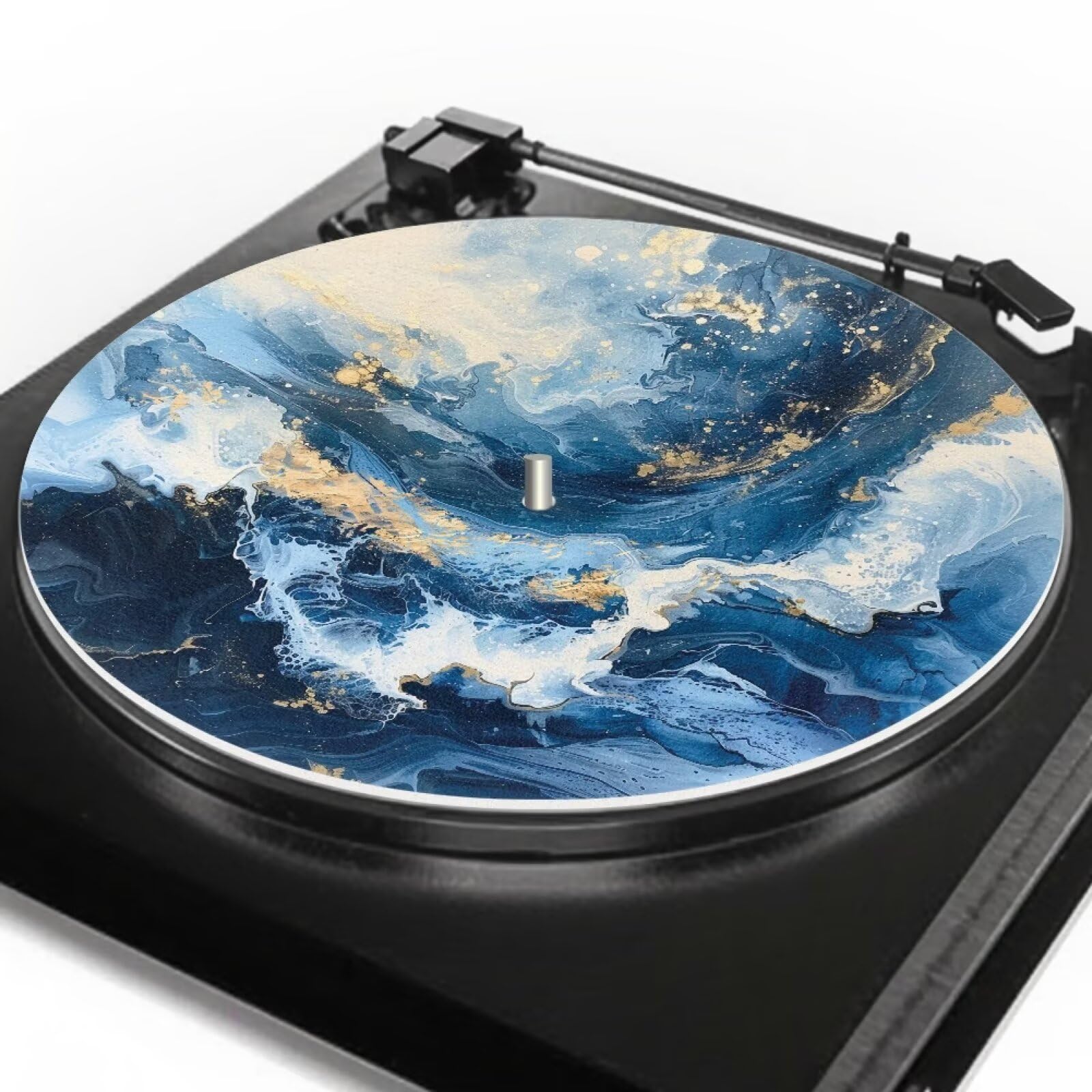 Qehuruxo Marble Blue Turntable Platter Slipmat Felt Mat,Anti Static Turntable Platter Mat Vinyl Record Player Slipmat, Audiophile Reduce Noise Phonographs Flat Mat
