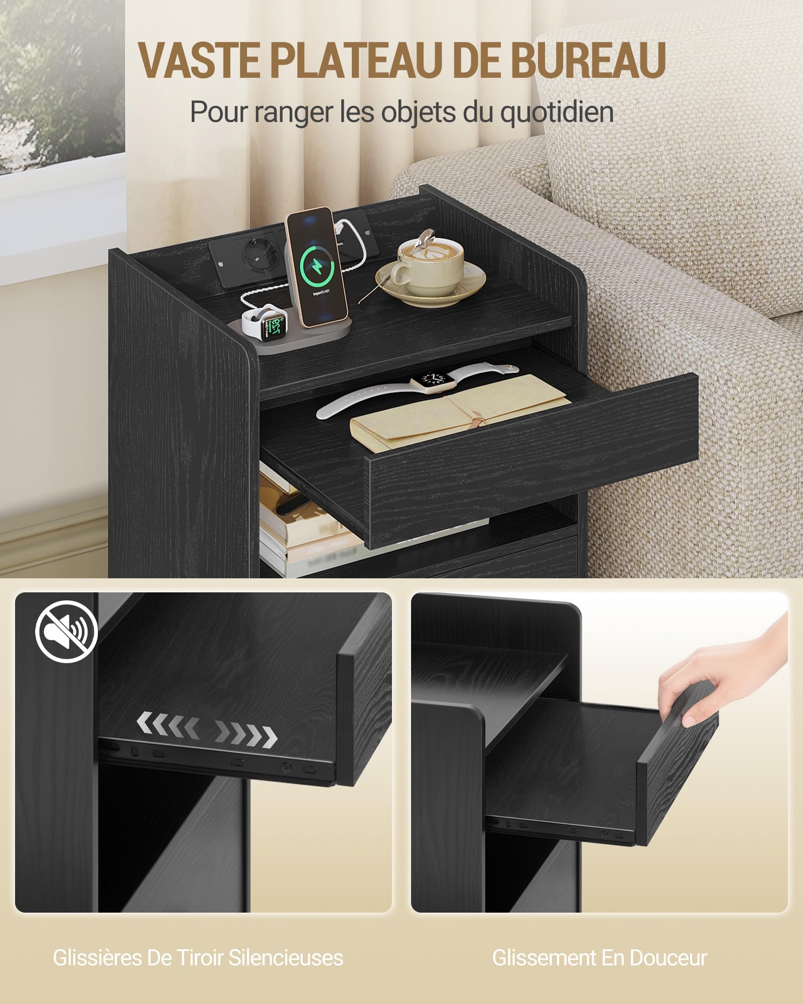 Hzuaneri Table de Chevet, Tables d’Appoint avec avec Compartiment caché