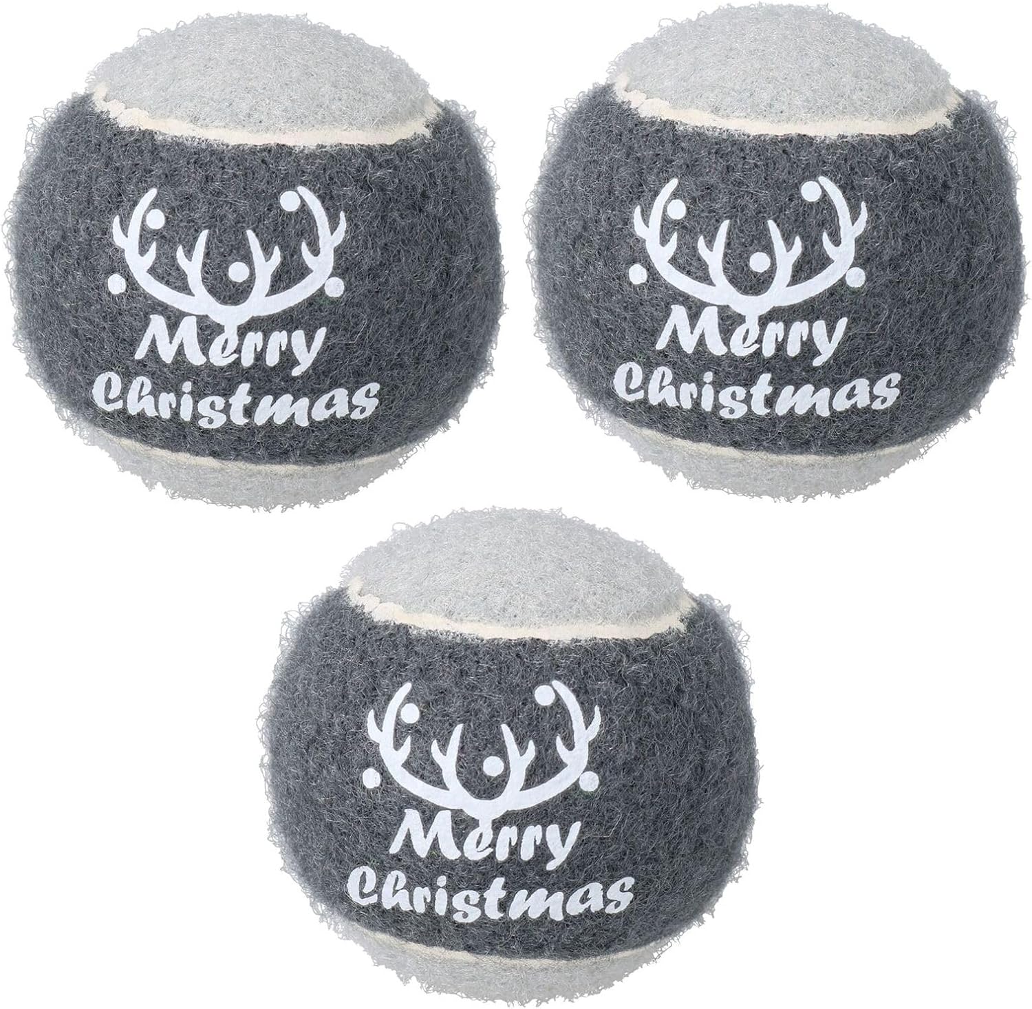 3Pk Dog Festive Grey 'Merry Christmas' Tennis Ball In Gift Box Home