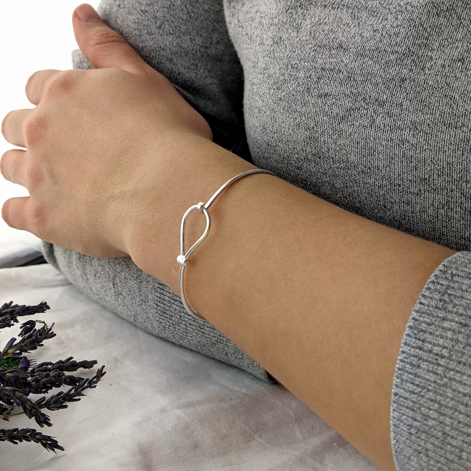 Silverly Bracciale Rigido con Anello a Laccio in Argento Sterling 925 per Donna | Braccialetti Dell'amicizia Classici e Minimalisti | Gioielli Regalo per Damigelle D'onore