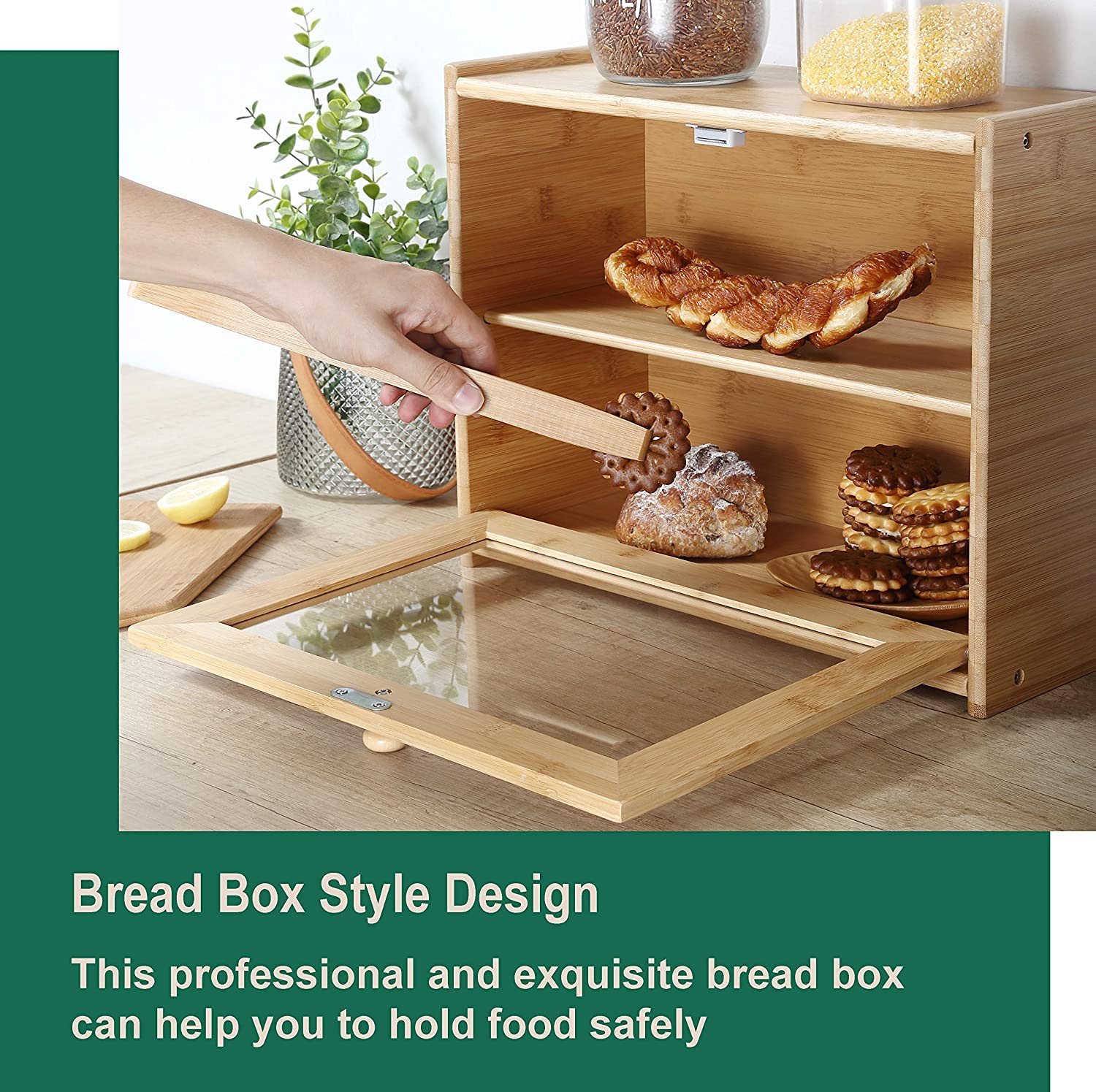 Portapane In Legno Di Faggio - Contenitore 39x25x18 Cm Con Coperchio Arrotolabile Per Pane Fresco