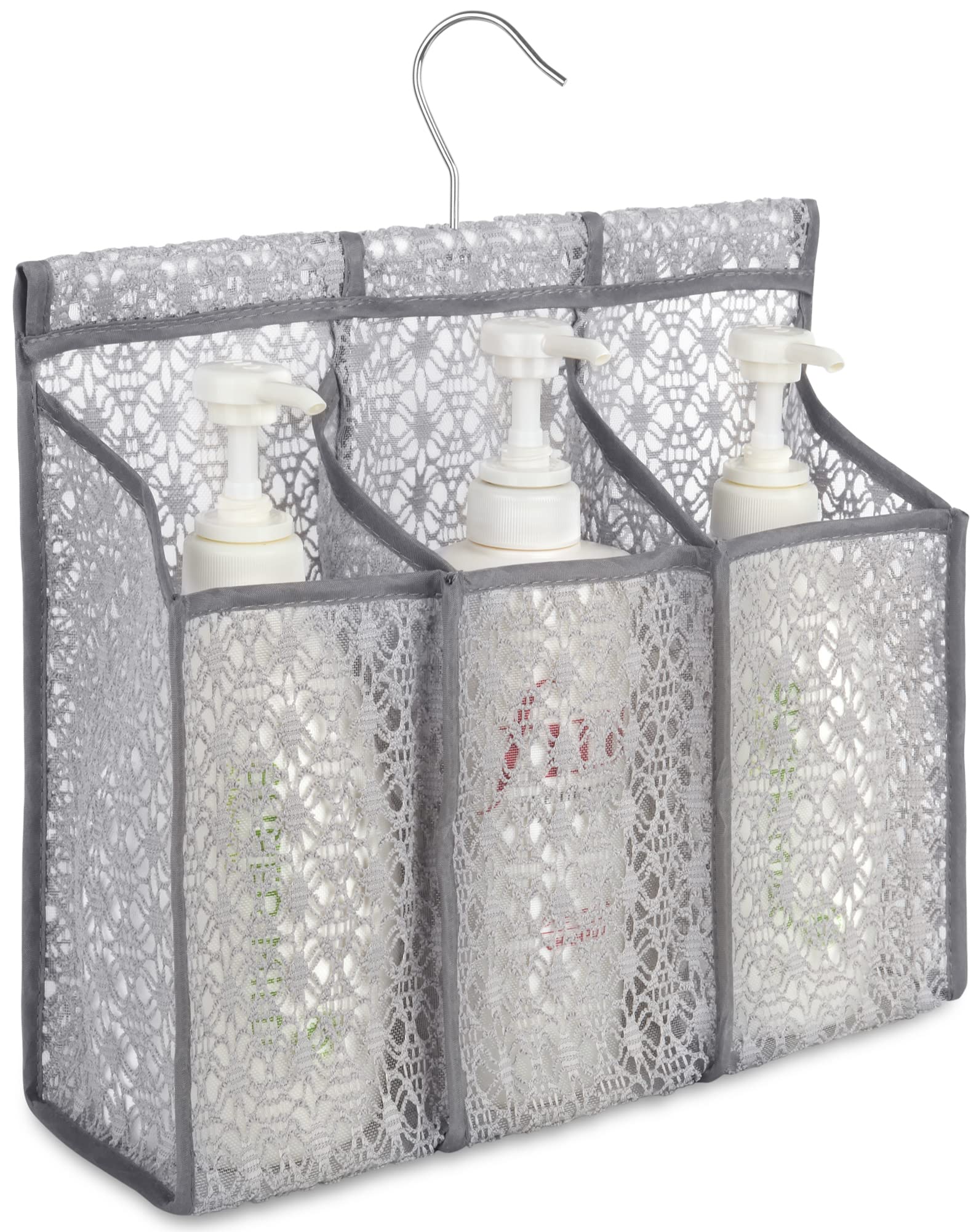 Phying Hanging Lace Mesh Shower Caddy College with Hooks 3 Pockets Bath Baskets Organizer Storage for College Dorm