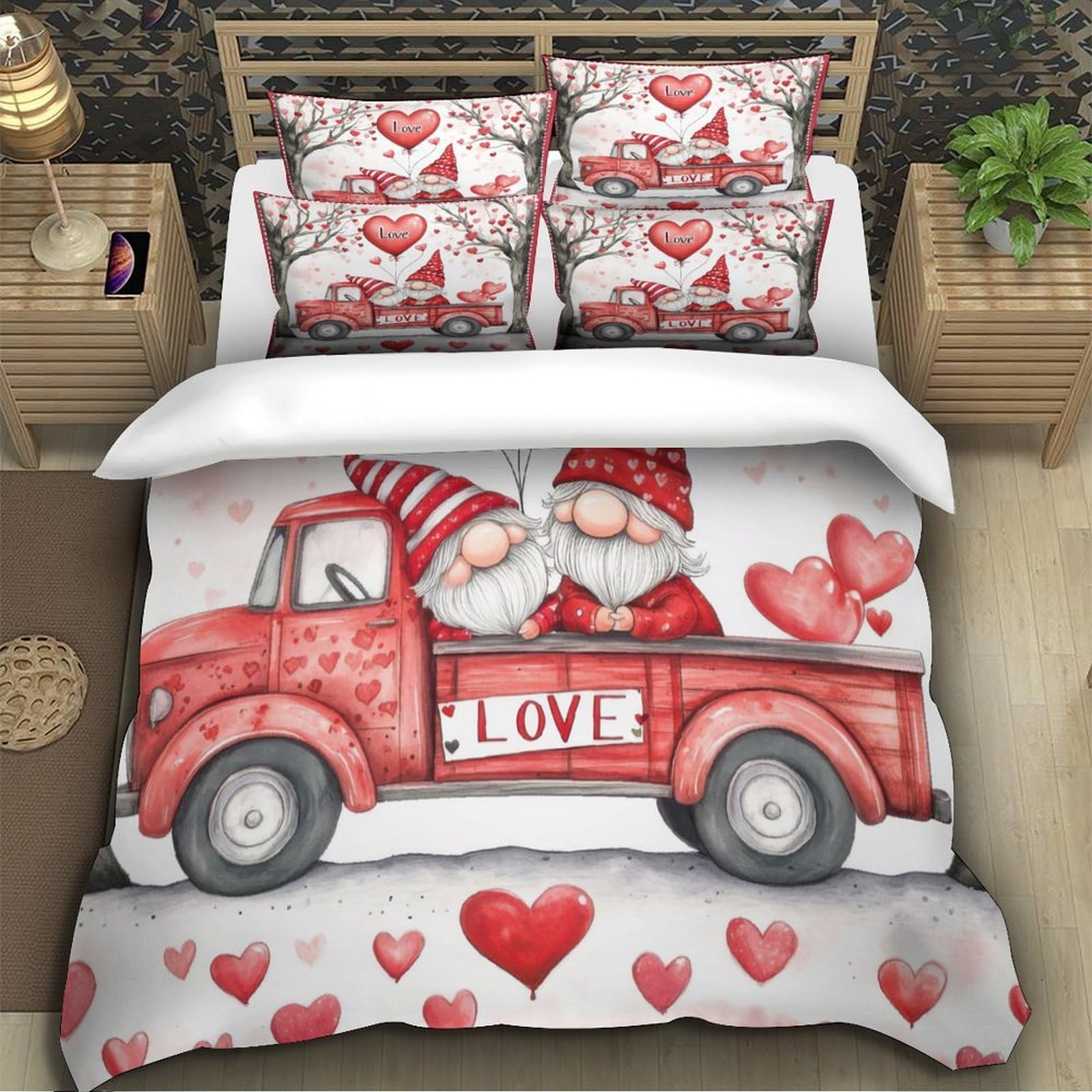 Romantik Liebe 3D Druck Bettbezug Mikrofaser Schlafzimmer Deko Pärchen Bettwäsche Set Hautfreundlich Atmungsaktiv Geschenk Super King（260x220cm）