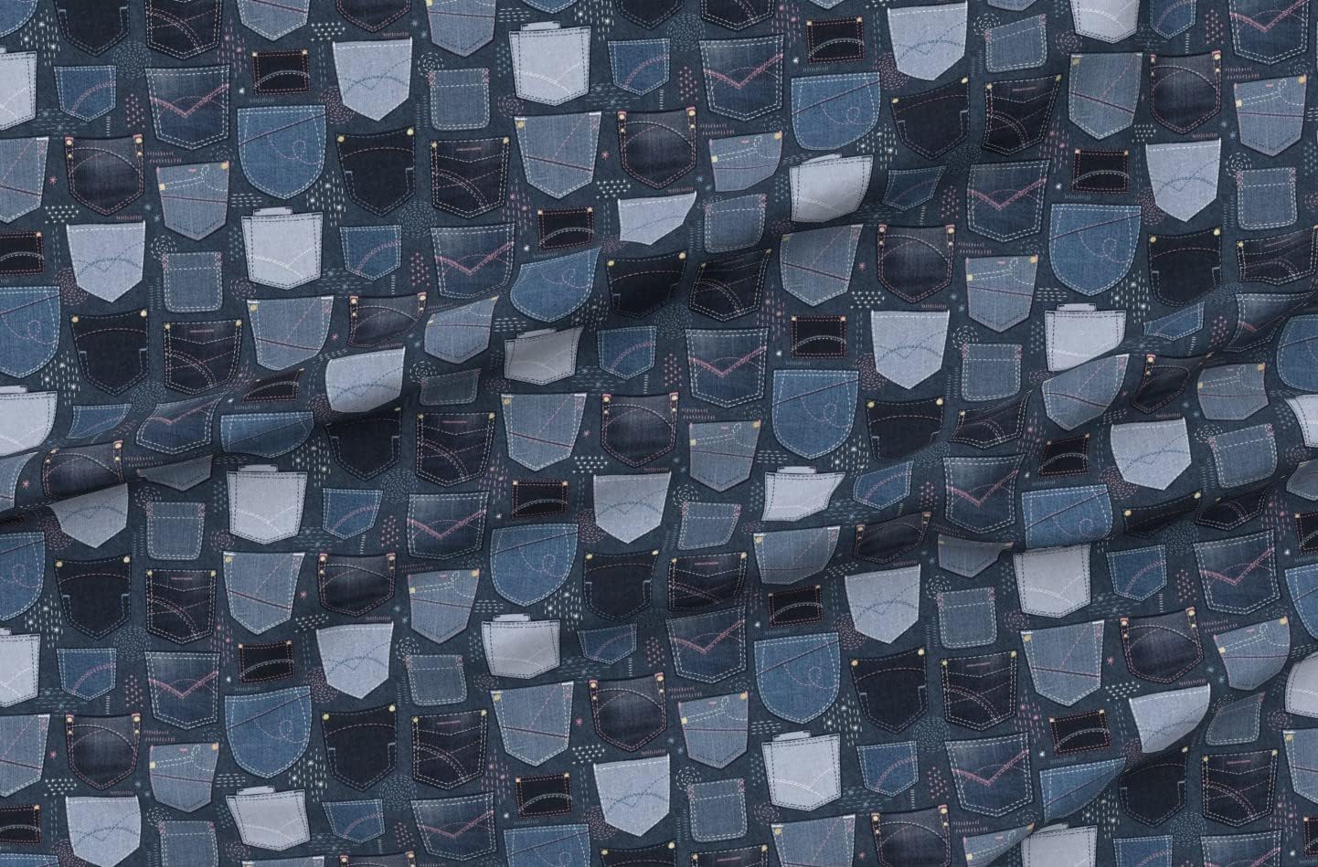 Spoonflower Fabric - Denim Pockets Sashiko Fashion Sewing Trousers Printed on Organic Cotton Sateen Fabric by The Yard - Sewing Quilting Apparel Home Decor